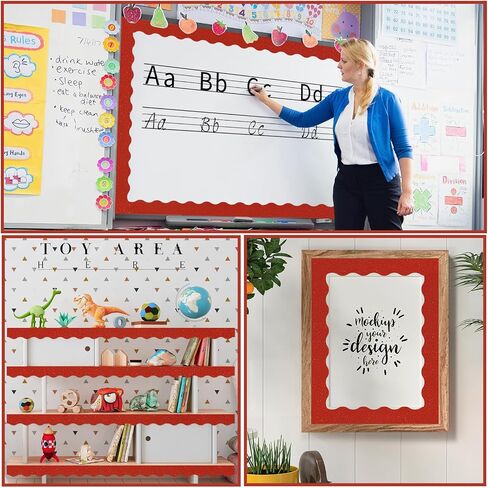 60pt Shine Scalloped Bulletin Border-Border-Border Red Border ، Red Red Trim Decorative Roll for Champaring ، School ، Office ، Home in Kuwait