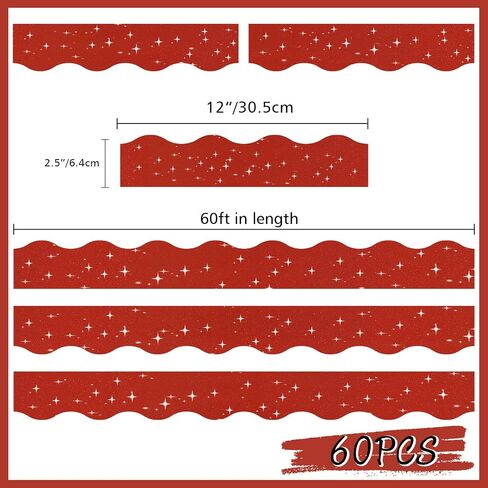 60pt Shine Scalloped Bulletin Border-Border-Border Red Border ، Red Red Trim Decorative Roll for Champaring ، School ، Office ، Home in Kuwait