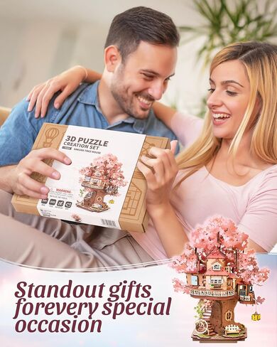 ROBOTIME DIY Miniature House Kits for Adults, 3D Wooden Puzzles for Teenager, Japanese Cherry Blossom Tree Sakura Bonsai Plants for Birthday Gifts and Hobbies (Sakura Tree House) in Saudi Arabia