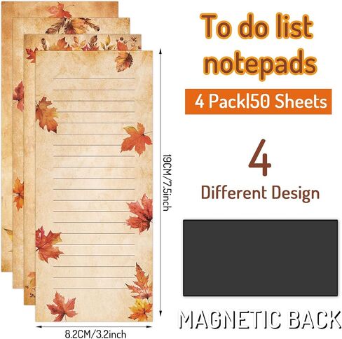 Whaline 4Pcs Fall Thanksgiving Magnetic Notepad Vintage Maple Leaves List to-Do Paper Pad Autumn Leaves Grocery Shopping List Memo Note Pad for Harvest Home Kitchen Fridge Decor in Saudi Arabia