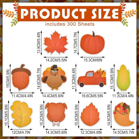 Hotop 10 Pads 300 SHOETS عيد الشكر ملاحظات لزجة السقوط الملاحظات اللزجة أوراق القيقب على شكل ملاحظات لزجة لزجة اليقطين تركيا الجمالية الملاحظات اللزجة in Saudi Arabia