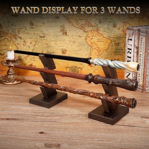 Wooden Magic Wazard Wand Wand Display 3 مستويات حاملي الخشب المصنوع يدويًا لـ Witch Wands & Pens ، Brown in Kuwait
