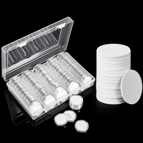 100 Pcs NFC 215 Round Cards with 100 Coin Card Protector Case Programmable 25mm Blank NFC215 Coin Tags Compatible with Most NFC Phones and Devices, with Large Storage Box in Kuwait