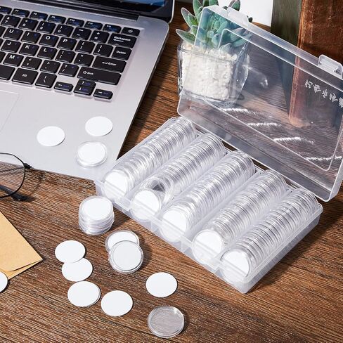 100 Pcs NFC 215 Round Cards with 100 Coin Card Protector Case Programmable 25mm Blank NFC215 Coin Tags Compatible with Most NFC Phones and Devices, with Large Storage Box in Kuwait