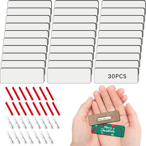 30PCS Blank Name Tags with pins ID Card Badges Holders Sublimation Blank Name Tags for Office Workers Students Employee 1 x 3 Inches in Saudi Arabia