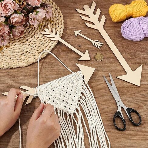 Benecreat 4pcs مخطط الأسهم الخشبية ، حلقات إطار خشب الخشب طوق Macrame فن النسيج Macrame ل Diy Making Home Wall Hanging الزهور ، 0.15 بوصة سمك in Kuwait