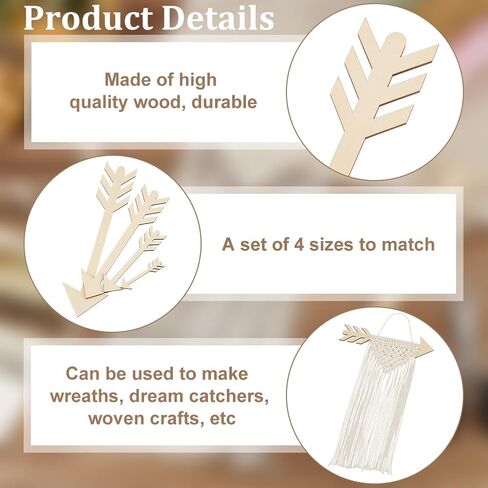 Benecreat 4pcs مخطط الأسهم الخشبية ، حلقات إطار خشب الخشب طوق Macrame فن النسيج Macrame ل Diy Making Home Wall Hanging الزهور ، 0.15 بوصة سمك in Kuwait