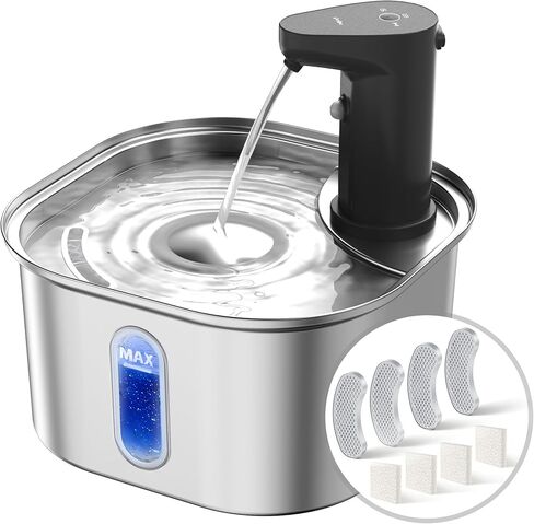 نافورة مياه للقطط من الفولاذ المقاوم للصدأ، 3 لتر/100 أونصة 304 نافورة شرب مياه للحيوانات الأليفة من بيتليبو للقطط والكلاب في الأماكن المغلقة، نوافير للقطط خالية من مادة BPA مع وضعين للتدفق، وموزع مياه للكلاب in Kuwait