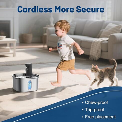 نافورة مياه للقطط من الفولاذ المقاوم للصدأ، 3 لتر/100 أونصة 304 نافورة شرب مياه للحيوانات الأليفة من بيتليبو للقطط والكلاب في الأماكن المغلقة، نوافير للقطط خالية من مادة BPA مع وضعين للتدفق، وموزع مياه للكلاب in Kuwait