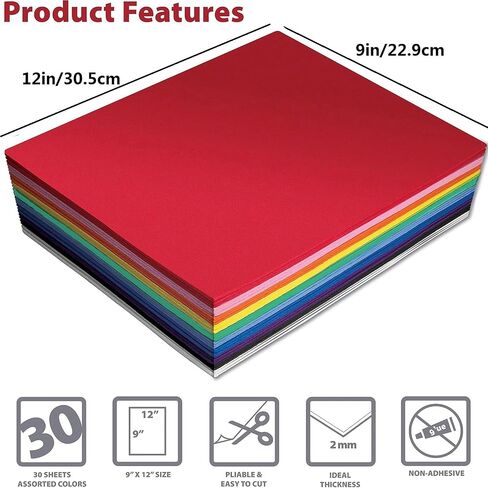 EVA Foam Sheets Crafts 9x12 in 30pack 10 Colors 2mm eva coll Craft Foam Paper for Project Project Prestchoolers Scrapbooking DIY Handcraft in Kuwait