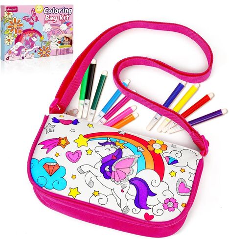 حقيبة يد Ambesi Coloring ، تلوين حقيبتك الخاصة ، حقيبة Graffiti Party Diy مع 12 أقلامًا ألوانًا ، مجموعة من الفنون والحرف ، هدية للفتيات (يونيكورن) in Kuwait