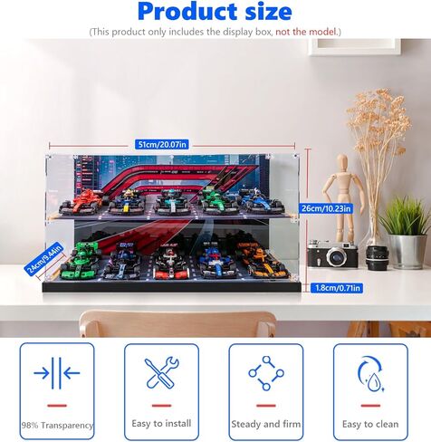 حافظة عرض أكريليك من icuanuty لأبطال Lego Speed ​​وطراز السيارة، صندوق عرض شفاف مقاوم للغبار مع قاعدة سوداء، الكل في واحد، خالي من التثبيت (7.87 × 3.94 × 3.94 بوصة) in Kuwait