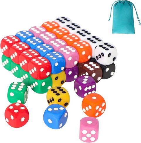 50 Pieces 16mm Colored Dice Set, Bulk Dice in 10 Colors with a Blue Drawstring Storage Bag, 6 Sided Dice for Board Games in Saudi Arabia