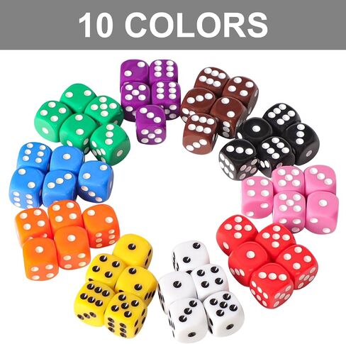 50 Pieces 16mm Colored Dice Set, Bulk Dice in 10 Colors with a Blue Drawstring Storage Bag, 6 Sided Dice for Board Games in Saudi Arabia