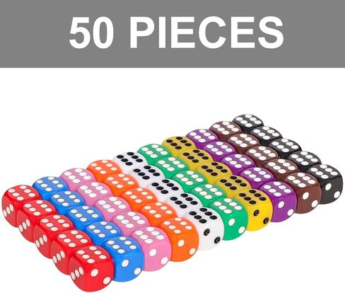50 Pieces 16mm Colored Dice Set, Bulk Dice in 10 Colors with a Blue Drawstring Storage Bag, 6 Sided Dice for Board Games in Saudi Arabia