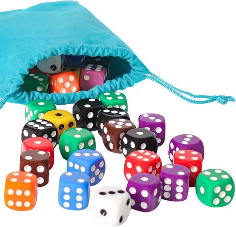 50 Pieces 16mm Colored Dice Set, Bulk Dice in 10 Colors with a Blue Drawstring Storage Bag, 6 Sided Dice for Board Games in Saudi Arabia