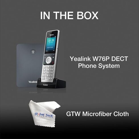 Yealink W76P DECT VoIP Business Cordless Phone System - Global Teck Bundle with W56H Handset and Microfiber Cloth - Requires VoIP Internet Phone Service in Saudi Arabia