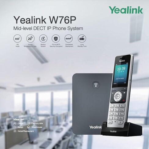Yealink W76P DECT VoIP Business Cordless Phone System - Global Teck Bundle with W56H Handset and Microfiber Cloth - Requires VoIP Internet Phone Service in Saudi Arabia