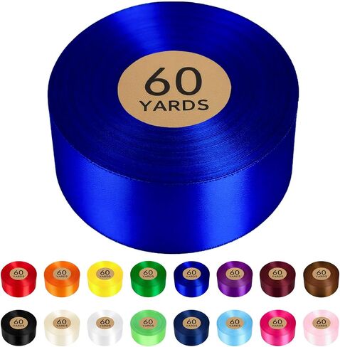 Royal Blue Satin Ribbon 1 1/2 inch, 60 Yards Single Face Fabric Ribbon for Flower Bouquet, DIY Crafts, Gift Wrapping, Wedding, Birthday Party Decoration in Saudi Arabia