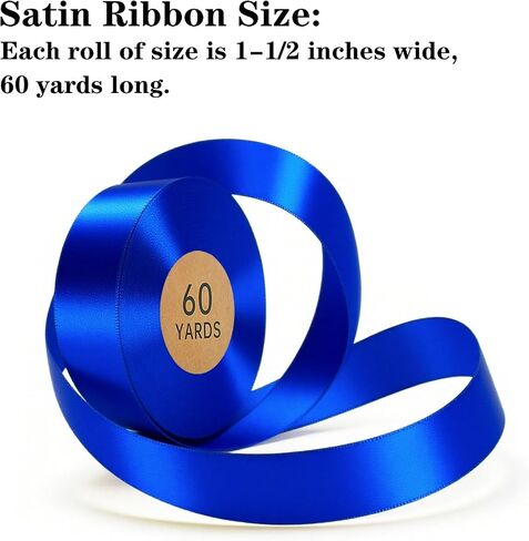 Royal Blue Satin Ribbon 1 1/2 inch, 60 Yards Single Face Fabric Ribbon for Flower Bouquet, DIY Crafts, Gift Wrapping, Wedding, Birthday Party Decoration in Saudi Arabia