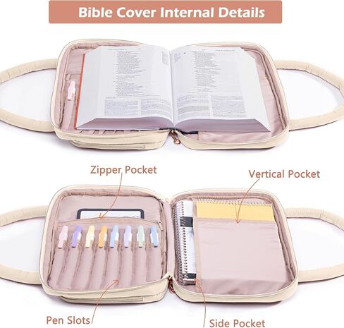 Quilted Bible Cover with Highlighters & Bible Tabs – Book Carrier Case for Women - Gift Box Ready - Book Holder with Pockets for Bible Study Supplies in Saudi Arabia