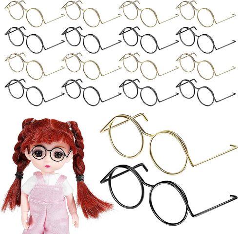 20 Pcs Mini Doll Glasses, Metal Wire Rimmed Eyeglasses Props, 1.37 x 0.98 x 0.55 Inch, Doll Dressing Accessories for Decoration in Saudi Arabia