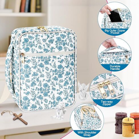 SelfTek Bible Cover Case for Women - Large Quilted Bible Cases for Girls Woman Organizer with Handle & Shoulder Strap, Bible Study Supplies Accessories Christian Gifts (Pink) in Kuwait