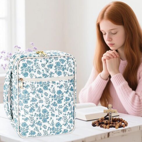 SelfTek Bible Cover Case for Women - Large Quilted Bible Cases for Girls Woman Organizer with Handle & Shoulder Strap, Bible Study Supplies Accessories Christian Gifts (Pink) in Kuwait