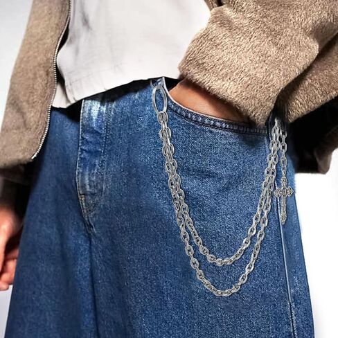 Punk Pants Chain Hip Hop Wallet Chain Sword Star Rivet Charm Layered Jeans Chains Vintage Rock Pocket Chains for Trouser Belt Goth Jewelry Key Halloween Accessory in Saudi Arabia