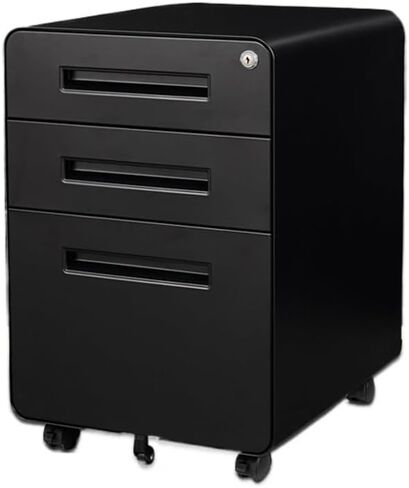 File Cabinet/Printer Stand Solid Color Office Storage Low Cabinet File Steel with Lock Storage Data Round Corner Filing Cabinet for Home Office(Black) in Saudi Arabia