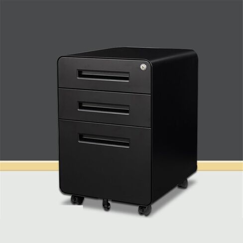 File Cabinet/Printer Stand Solid Color Office Storage Low Cabinet File Steel with Lock Storage Data Round Corner Filing Cabinet for Home Office(Black) in Saudi Arabia
