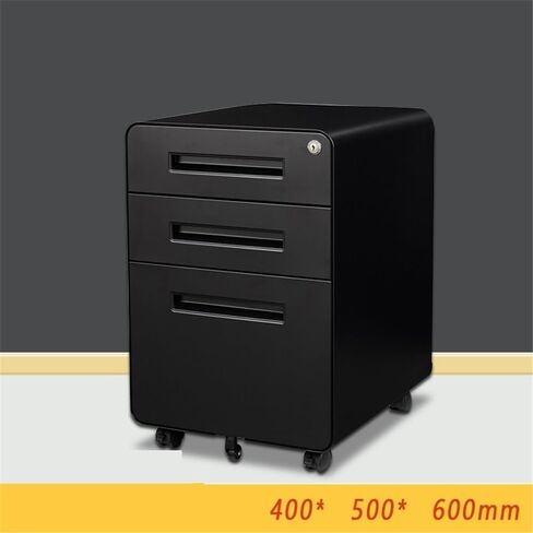 File Cabinet/Printer Stand Solid Color Office Storage Low Cabinet File Steel with Lock Storage Data Round Corner Filing Cabinet for Home Office(Black) in Saudi Arabia