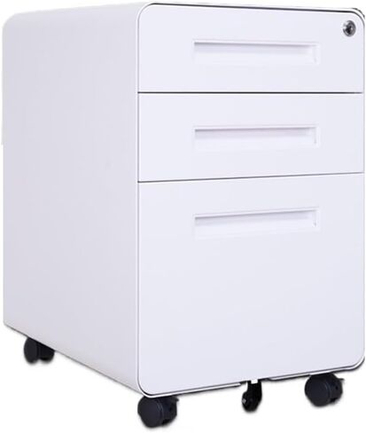 File Cabinet/Printer Stand Solid Color Office Storage Low Cabinet File Steel with Lock Storage Data Round Corner Filing Cabinet for Home Office(Black) in Saudi Arabia