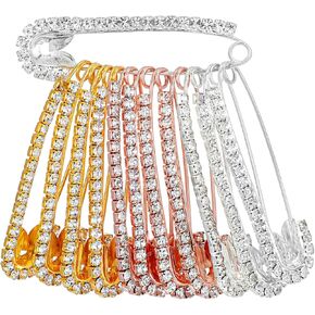 12 Pcs Safety Pins for Clothes, Brooches and Pins for Women Safety Pin Decorative Pin for Clothing Rhinestone Brooch for Clothes Hats Shawl Women Large Shawl Charms (Gold Silver Rose Gold) in Kuwait