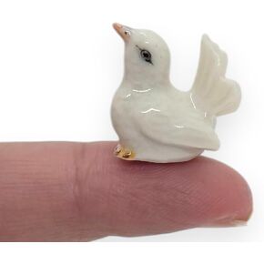 Tiny 1¼" Long White Looking Up Pigeon Bird Figurine - Miniature Hand Made Painted Ceramic Cute Pigeons Dove Birds Animals Porcelain Clay Decorative Collectible Figurines Home Décor Gifts in Saudi Arabia
