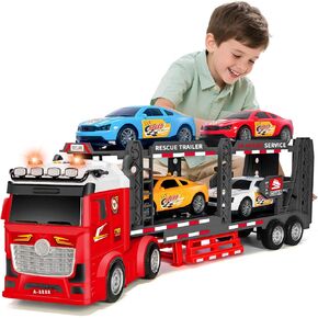 Baingesk Semi Truck Toys Car لمدة 3 ، 4 ، 5 ، 6 ، 8 سنوات فتيات ، شاحنة حاملات مزدوجة قابلة للتعديل مع الضوء والصوت ، نقل السيارات مع لعبة مقطورة ، هدايا نقل كبيرة للطفل in Kuwait