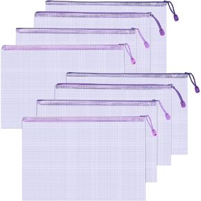 8Pcs Mesh Zipper Pouch Bags, A4 Size Clear Plastic Zipper Pouches, Waterproof Bag for Organizing Storage, File Zip Bags for School Board Game Puzzle Storage, Office Supplies (Purple) in Saudi Arabia