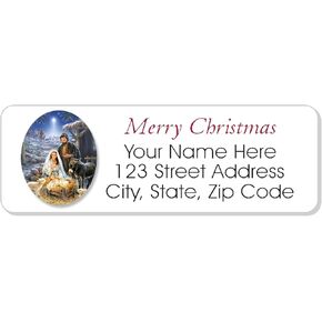 Christmas Return Address Labels Personalized - Set of 60 Custom Address Labels - Nativity for Envelope Mailings, Flat Sheets Easy Peel and Stick, Permanent Rectangle Labels (White) Made in The USA in Kuwait