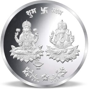 تصدير متجر الفضة التقليدية العملة الفضية Laxmi & Ganesh Ji/Laxmi & Ganesh Ji Coin/Silver Round Forme Laxmi Ganesh Coin/Dhantaras Diwali New Year Dift Use Coin (5 GRM) حزمة من 1. in Kuwait