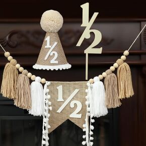 Half Birthday Banner 1/2 Happy Way To One Decorations Half Year High Chair Banner Burlap Girl Halfway 6 Months For Baby Boy Hat Party Decor Neutral in Saudi Arabia