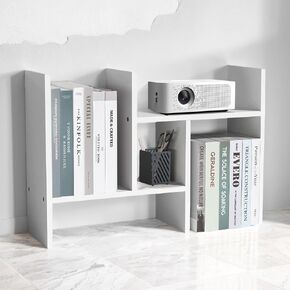 White Desk Organizer Shelf Wooden Desktop Bookshelf Adjustable Desktop Organizer Shelves Small Book Shelf for Office Desk Supplies Home Storage Natural Stand Decor (White, Style1) in Saudi Arabia