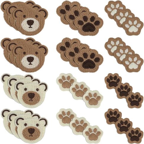 Fingerinspire 48pcs 8 أنماط صغيرة من الكروشيه كروشيه قطعة قماش محبوكة تصحيح باو طباعة خياطة على رقعة زين متعدد الدب على شكل يدوي تصحيح التصحيح الكروشيه ديكور للملابس DIY in Saudi Arabia