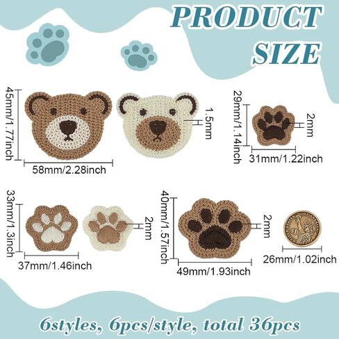 Fingerinspire 48pcs 8 أنماط صغيرة من الكروشيه كروشيه قطعة قماش محبوكة تصحيح باو طباعة خياطة على رقعة زين متعدد الدب على شكل يدوي تصحيح التصحيح الكروشيه ديكور للملابس DIY in Saudi Arabia
