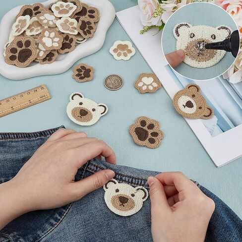 Fingerinspire 48pcs 8 أنماط صغيرة من الكروشيه كروشيه قطعة قماش محبوكة تصحيح باو طباعة خياطة على رقعة زين متعدد الدب على شكل يدوي تصحيح التصحيح الكروشيه ديكور للملابس DIY in Saudi Arabia