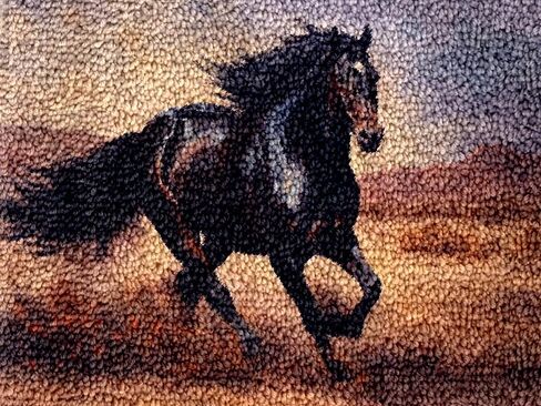 Black Horse Latch Hook Kits Rug DIY Cushion Tapestry Making Crochet Hook Mat Making Kits Color Preprinted Pattern Canvas DIY Carpet Needlework Crochet Kits 52x38cm (d99-46) in Saudi Arabia