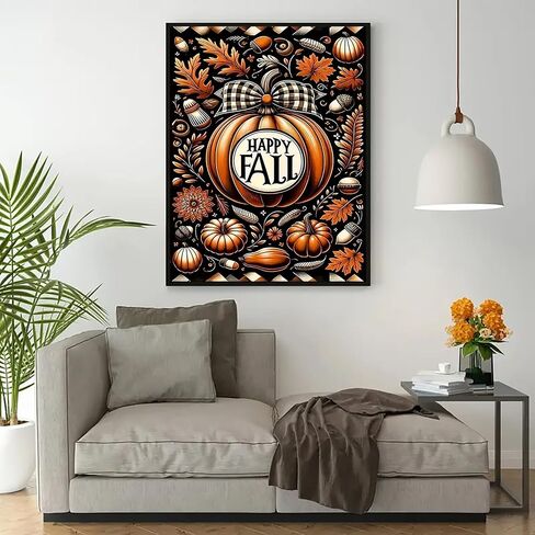 Happy Fall Pumpkin Leaf Diamond Art Kits for Adults, 5D Diamond Painting Kits for Adults Beginners, DIY Full Round Drill Diamond Dot Painting Gem Art Kits for Adult, Home Wall Decor 11.8x15.7 Inch in Saudi Arabia