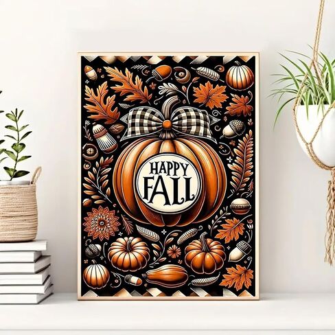 Happy Fall Pumpkin Leaf Diamond Art Kits for Adults, 5D Diamond Painting Kits for Adults Beginners, DIY Full Round Drill Diamond Dot Painting Gem Art Kits for Adult, Home Wall Decor 11.8x15.7 Inch in Saudi Arabia