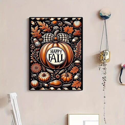 Happy Fall Pumpkin Leaf Diamond Art Kits for Adults, 5D Diamond Painting Kits for Adults Beginners, DIY Full Round Drill Diamond Dot Painting Gem Art Kits for Adult, Home Wall Decor 11.8x15.7 Inch in Saudi Arabia