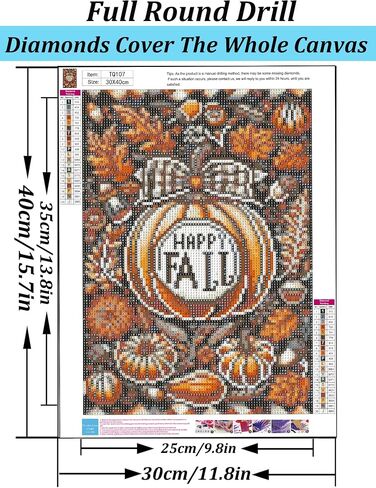 Happy Fall Pumpkin Leaf Diamond Art Kits for Adults, 5D Diamond Painting Kits for Adults Beginners, DIY Full Round Drill Diamond Dot Painting Gem Art Kits for Adult, Home Wall Decor 11.8x15.7 Inch in Saudi Arabia