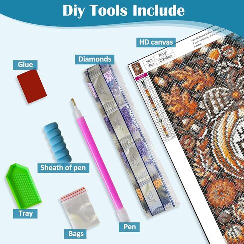 Happy Fall Pumpkin Leaf Diamond Art Kits for Adults, 5D Diamond Painting Kits for Adults Beginners, DIY Full Round Drill Diamond Dot Painting Gem Art Kits for Adult, Home Wall Decor 11.8x15.7 Inch in Saudi Arabia